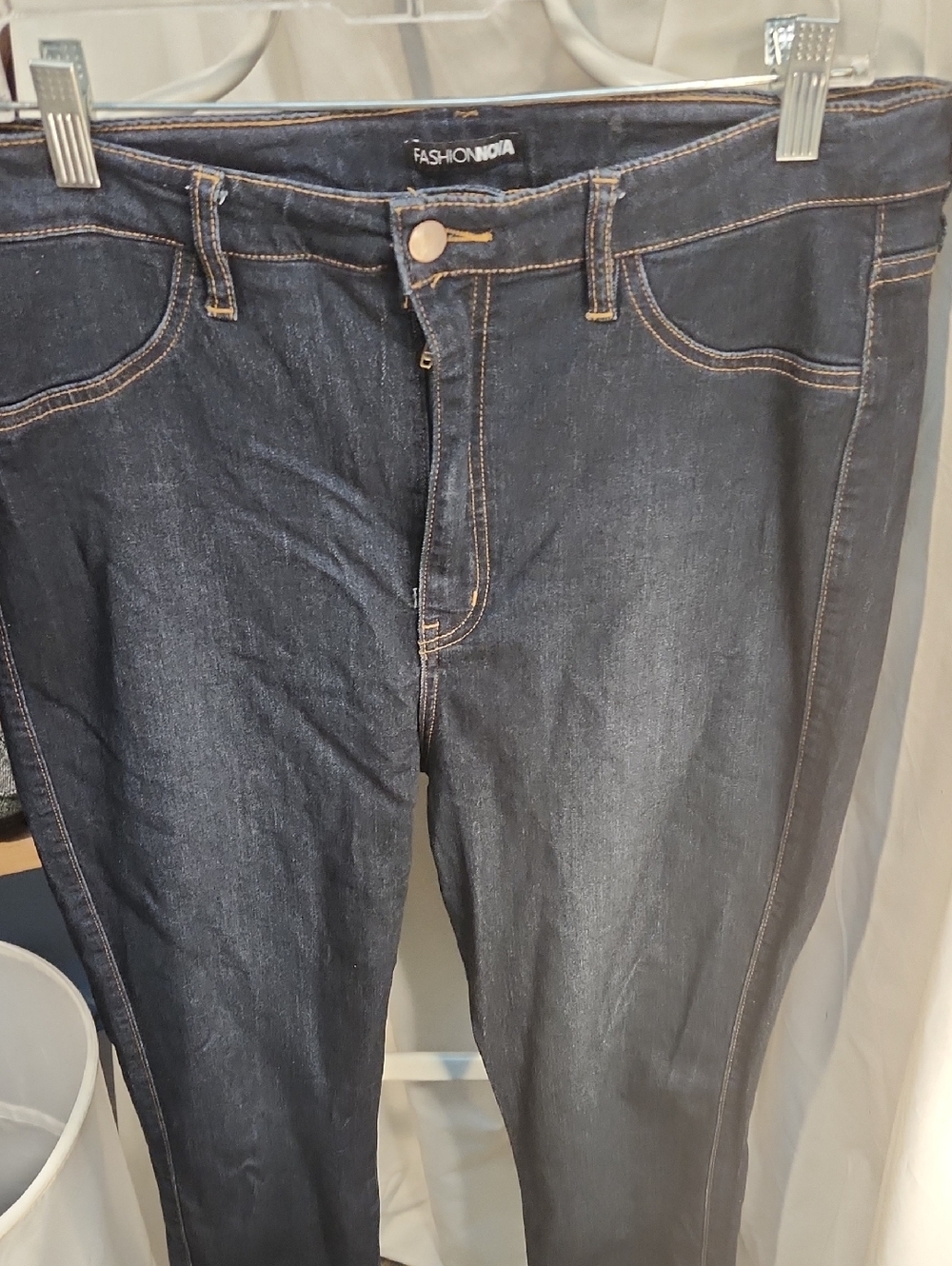 Fashion Nova Dark Blue Skinny Jeans with Contrast Stitching